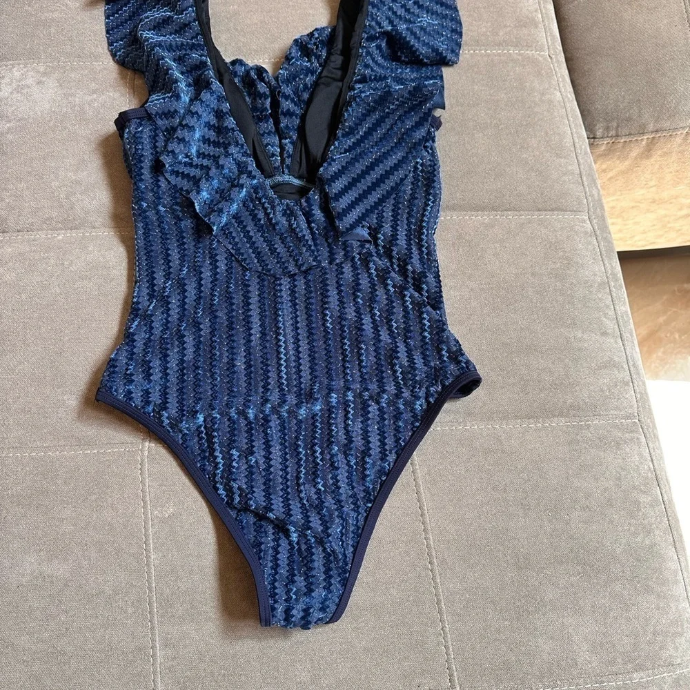 Cupshe Blue One Piece Bodysuit with Ruffled Straps